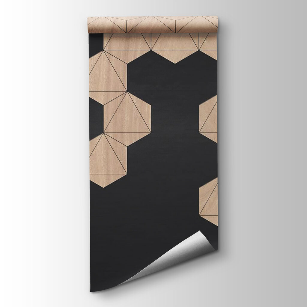 Wood and black background with hexagons Wood and black background with hexagons