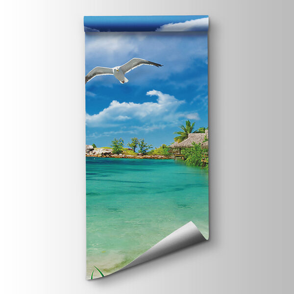 Beach with a hut and a couple of birds