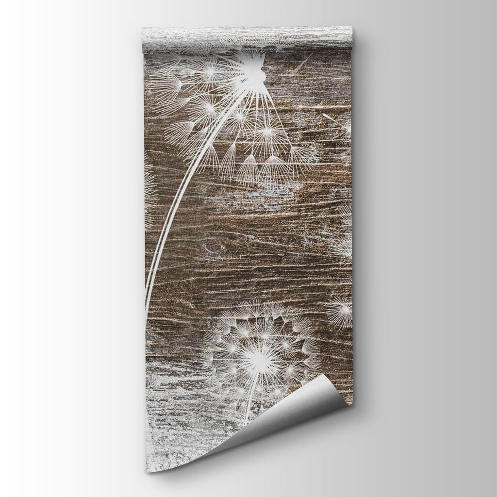 White dandelions on a wood surface White dandelions on a wood surface