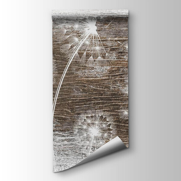 White dandelions on a wood surface White dandelions on a wood surface