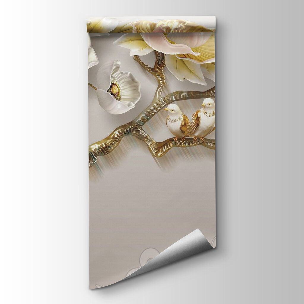 Wallpaper with flowers and birds