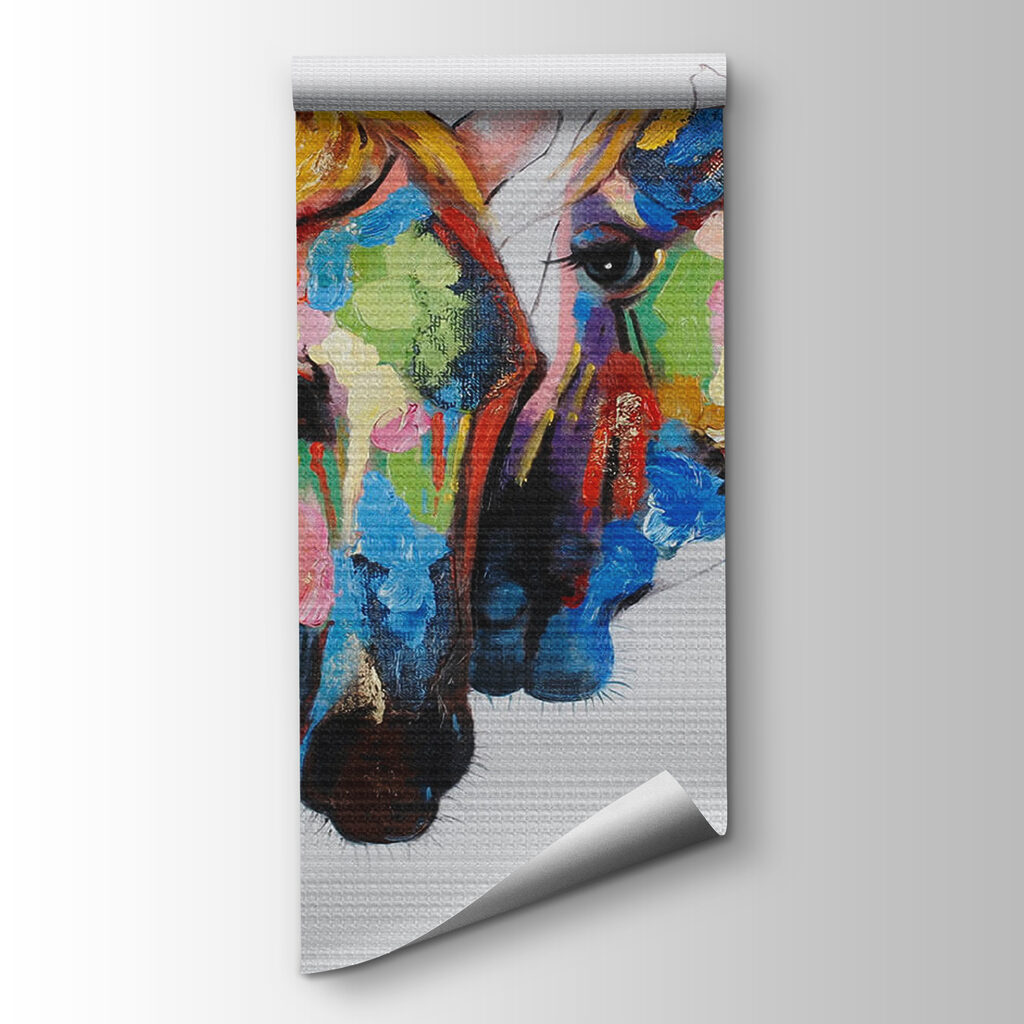 Painting of horses with colorful paint on them Painting of horses with colorful paint on them