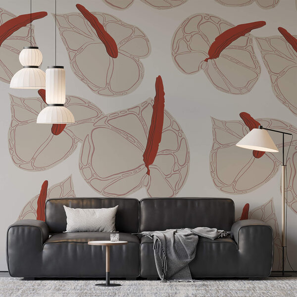 Papel de parede Papel de parede Padrão de flores sobre fundo branco (REF: t00406)