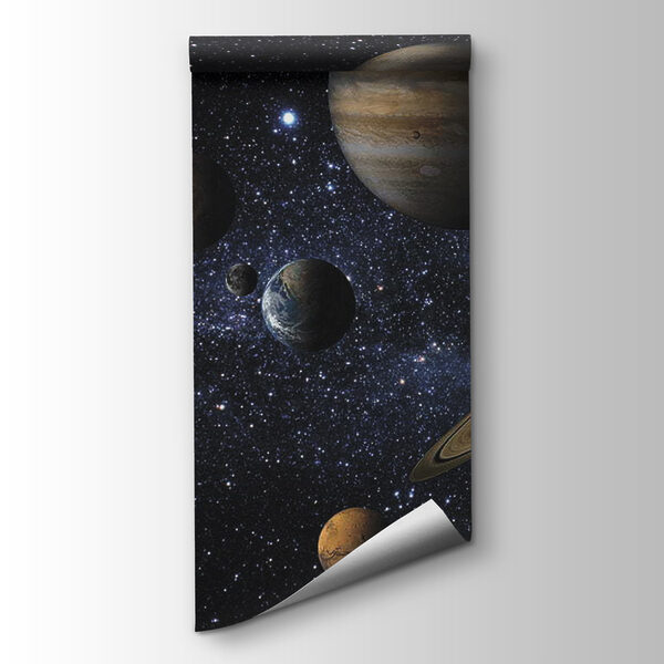 Planets in space with stars and a bright star