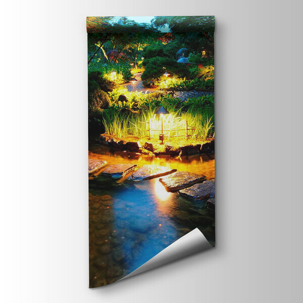 Stone path in a pond with lights