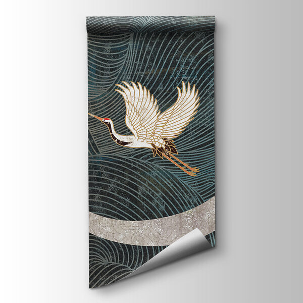 Painting of birds flying over a crescent moon Painting of birds flying over a crescent moon