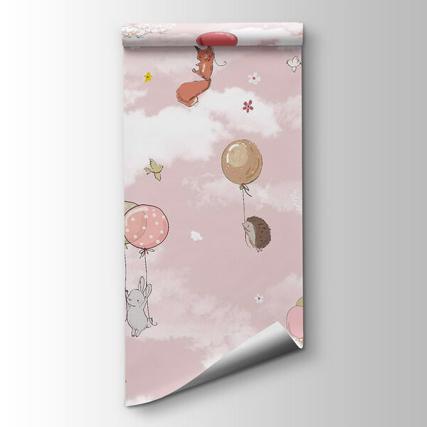 Group of animals flying with balloons in the sky Group of animals flying with balloons in the sky