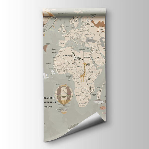 Map of the world with airplanes and animals Map of the world with airplanes and animals