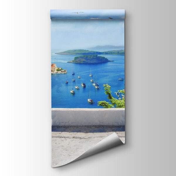 View of a city and water from a balcony