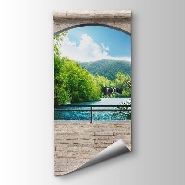 Window with a waterfall and trees Window with a waterfall and trees