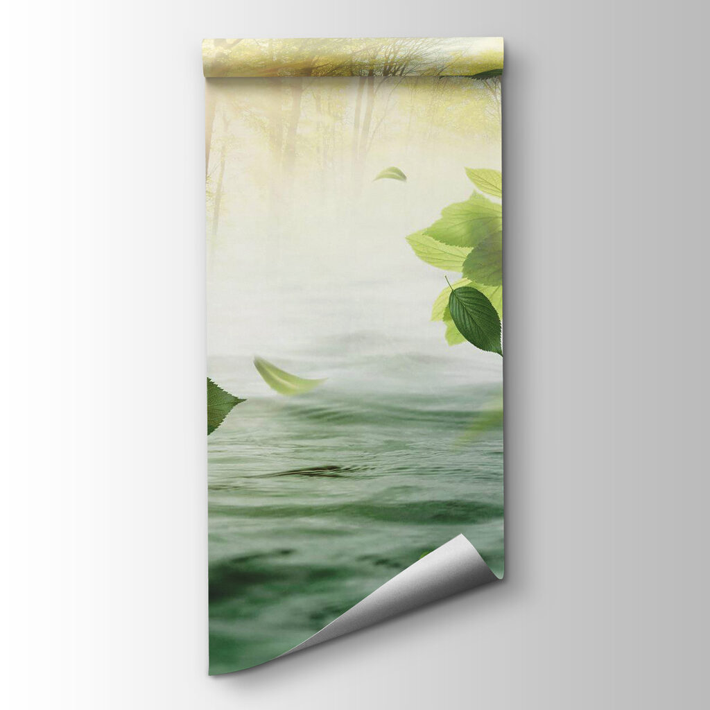 Water with leaves flying through the air Water with leaves flying through the air