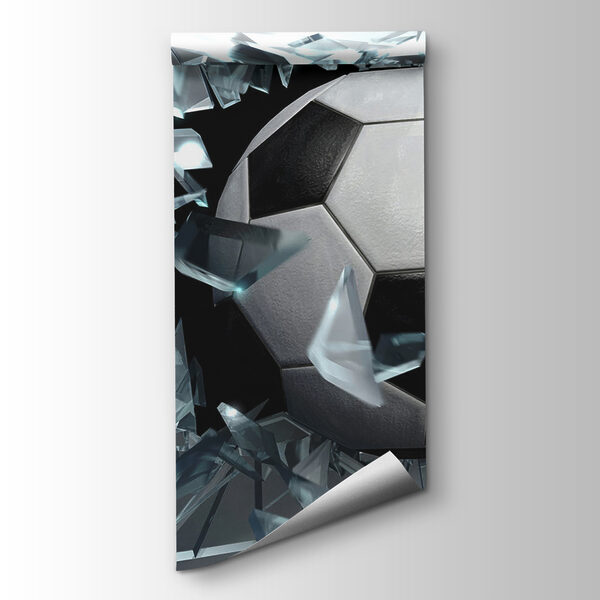 Football ball breaking through glass Football ball breaking through glass