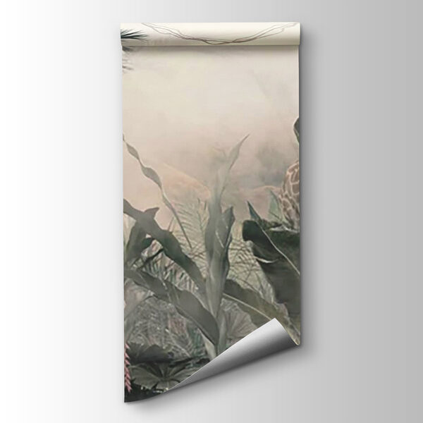 Giraffes in a forest with trees and plants