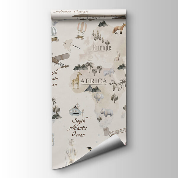 Map of the world with animals and birds Map of the world with animals and birds