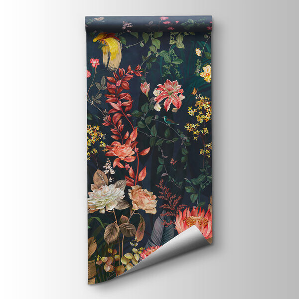 Wallpaper with flowers and birds