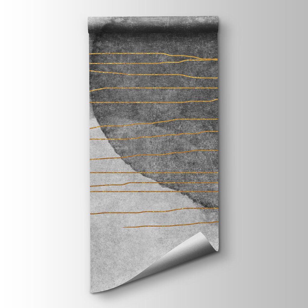 Grey and white painting with orange lines