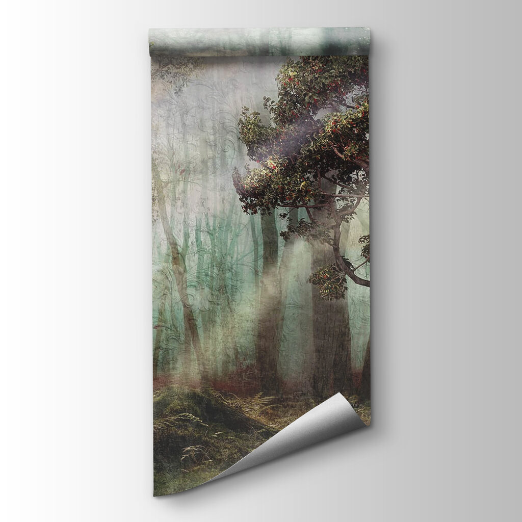 Foggy forest with trees and fog Foggy forest with trees and fog