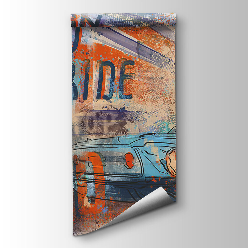 Painting of a car and street signs Painting of a car and street signs