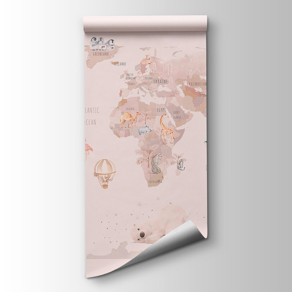 Map of the world with airplanes and polar bears