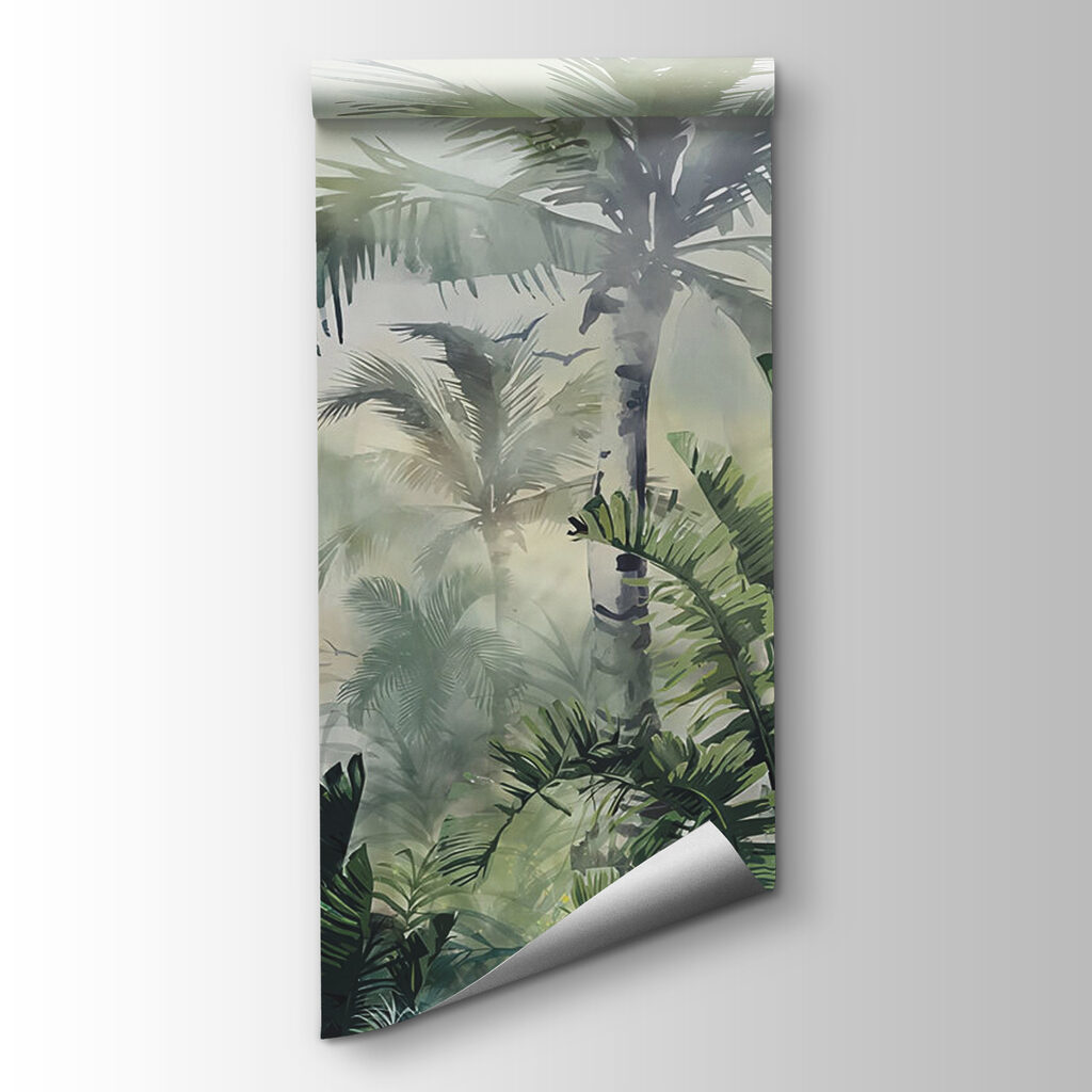 Foggy forest with palm trees