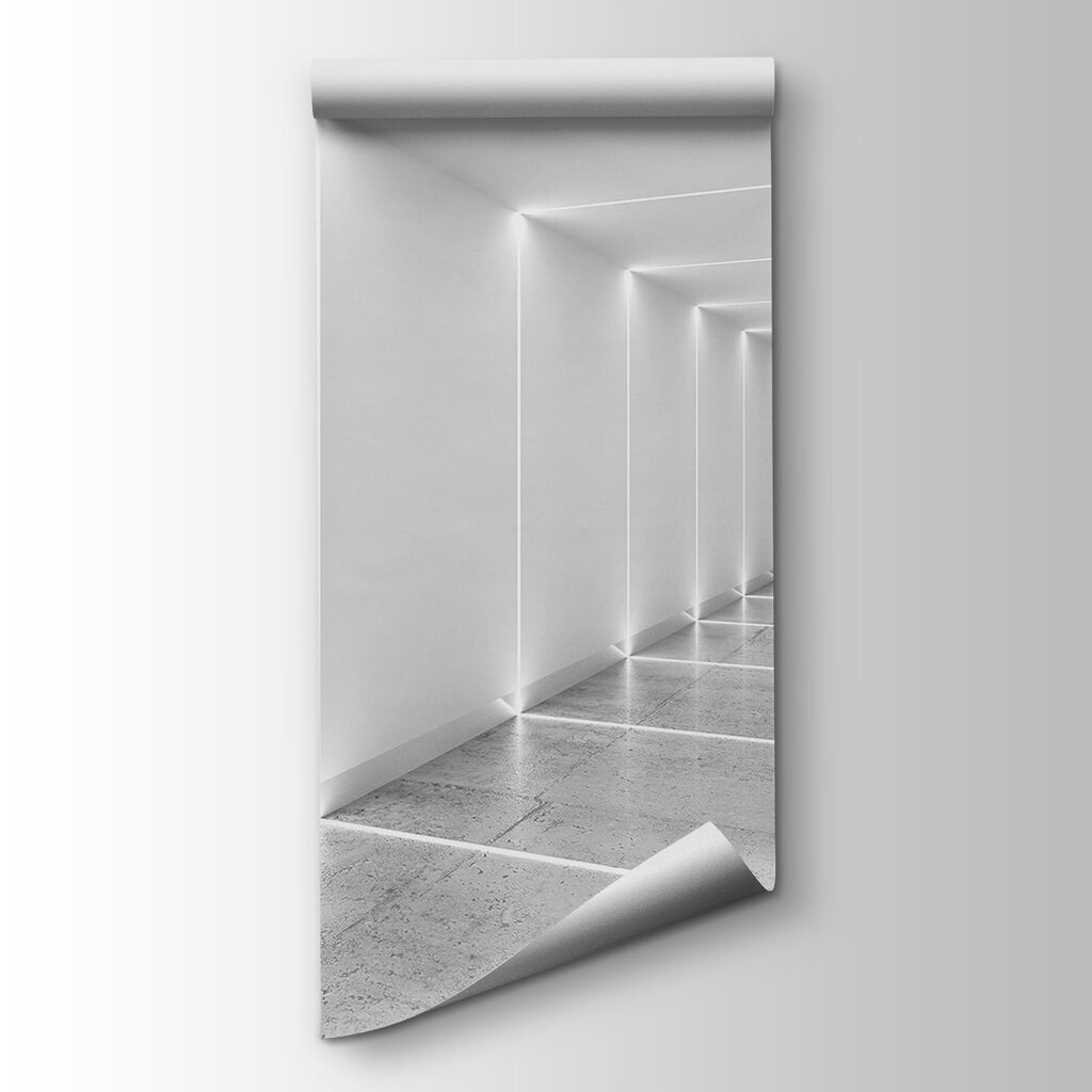 White hallway with lights