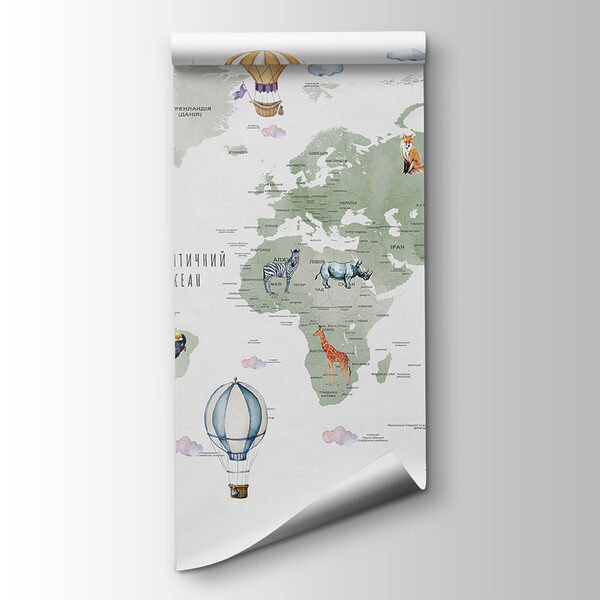 Map of the world with animals and words