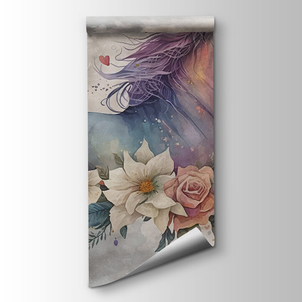 A unicorn with flowers and leaves