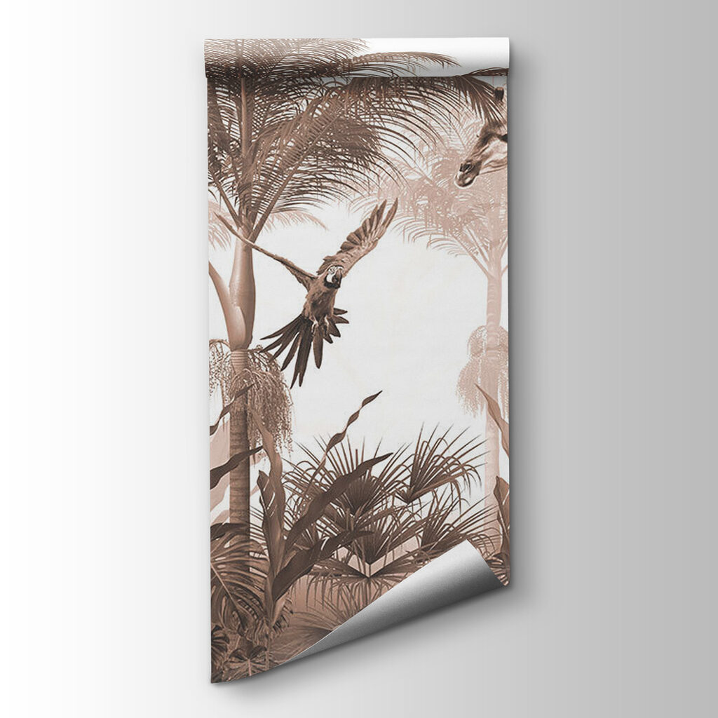 Giraffes and a parrot in a forest