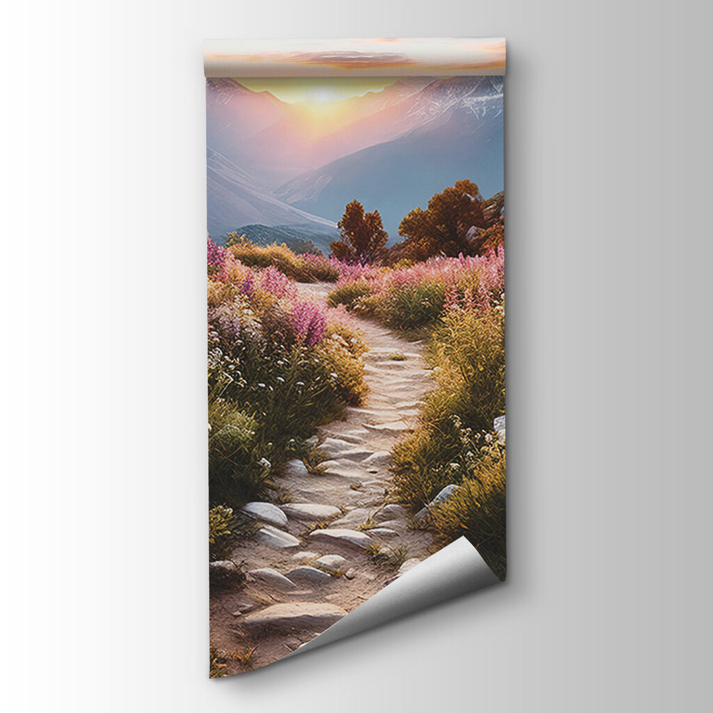 Path through a mountain with flowers Path through a mountain with flowers