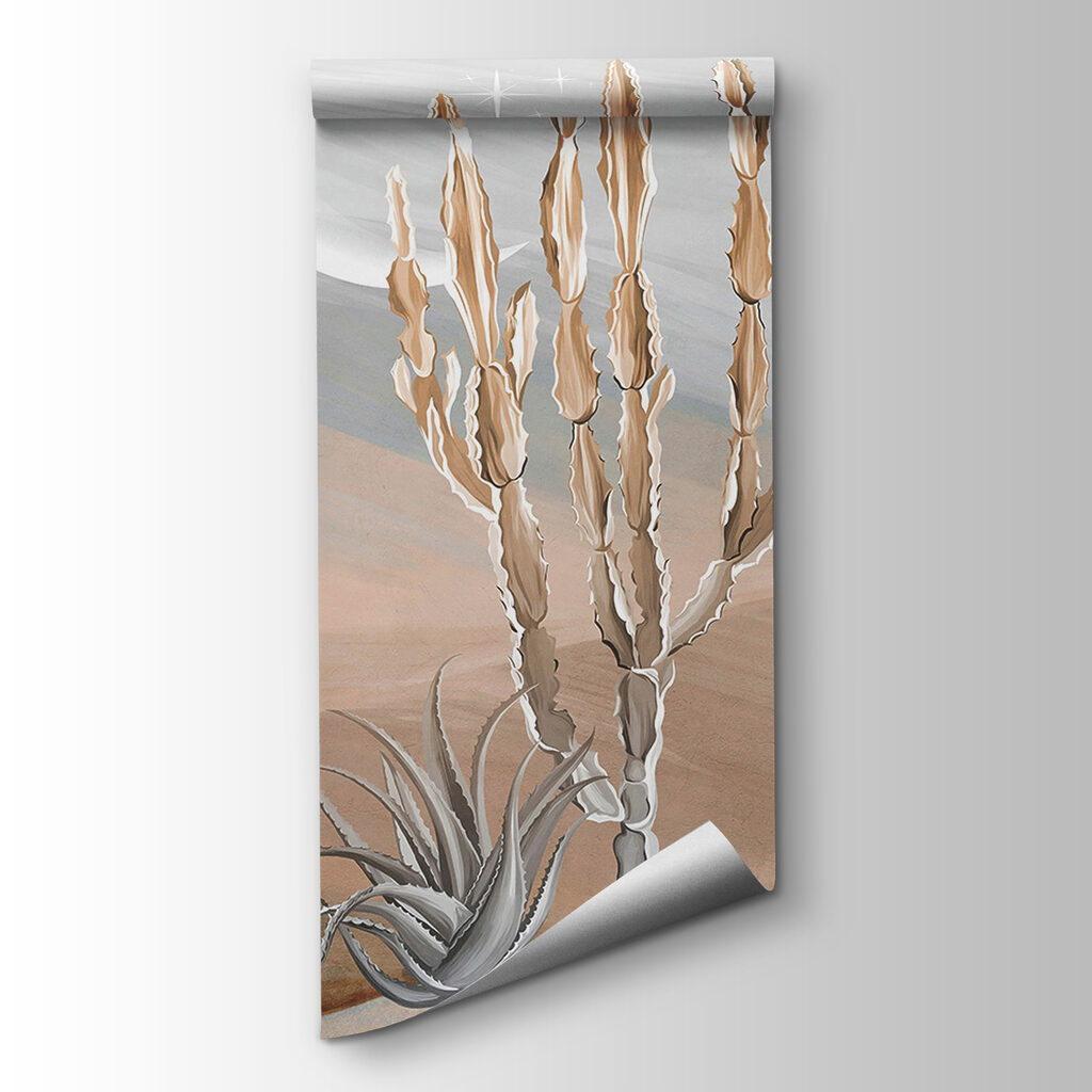 Desert landscape with cactus and palm trees Desert landscape with cactus and palm trees