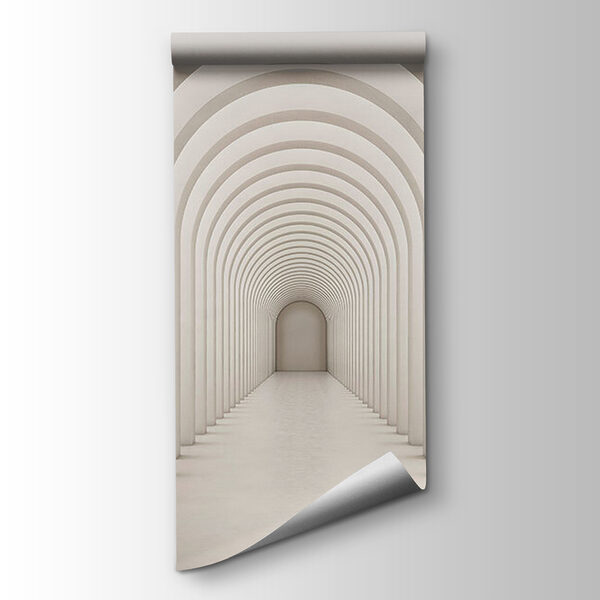 White hallway with arched windows White hallway with arched windows