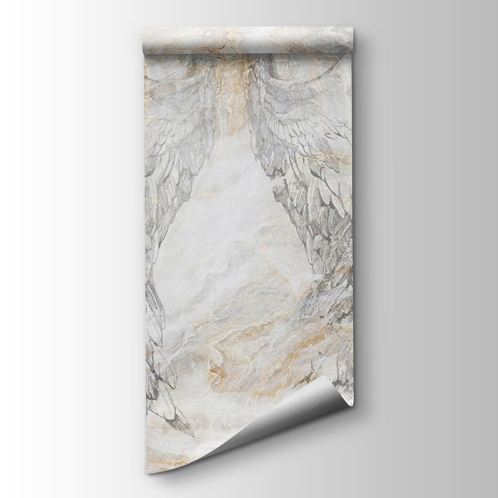 A drawing of wings on a marble surface