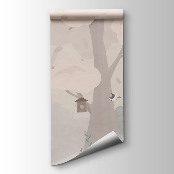 A cartoon of a bear and birds in a forest A cartoon of a bear and birds in a forest