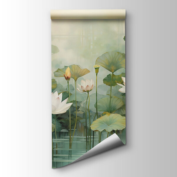 A white flowers and green leaves in a pond