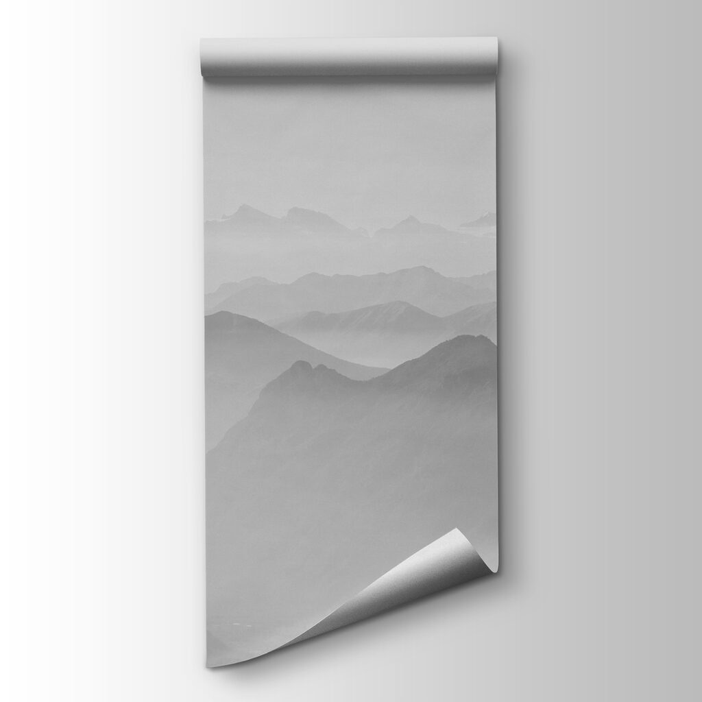 A black and white image of mountains