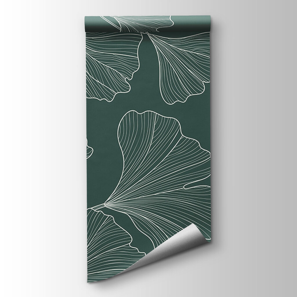 A pattern of leaves on a green background