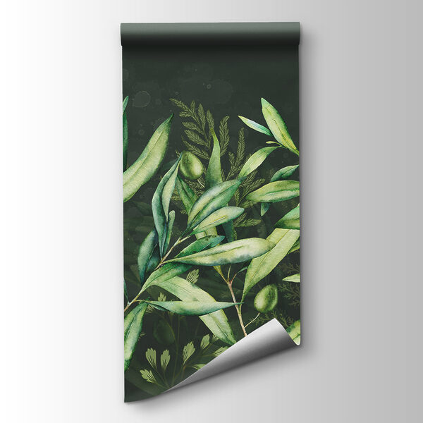 A painting of green leaves and fruits A painting of green leaves and fruits