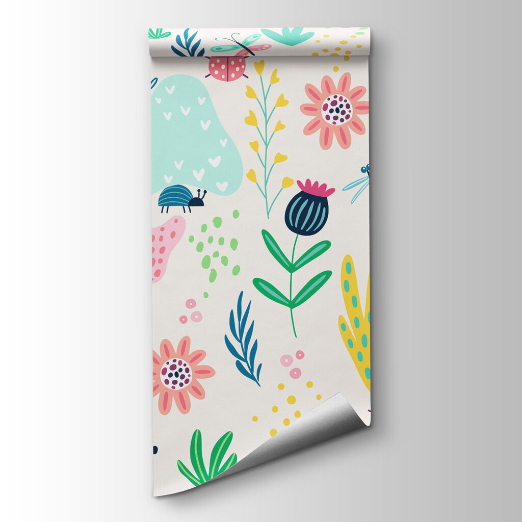 A pattern of flowers and insects A pattern of flowers and insects