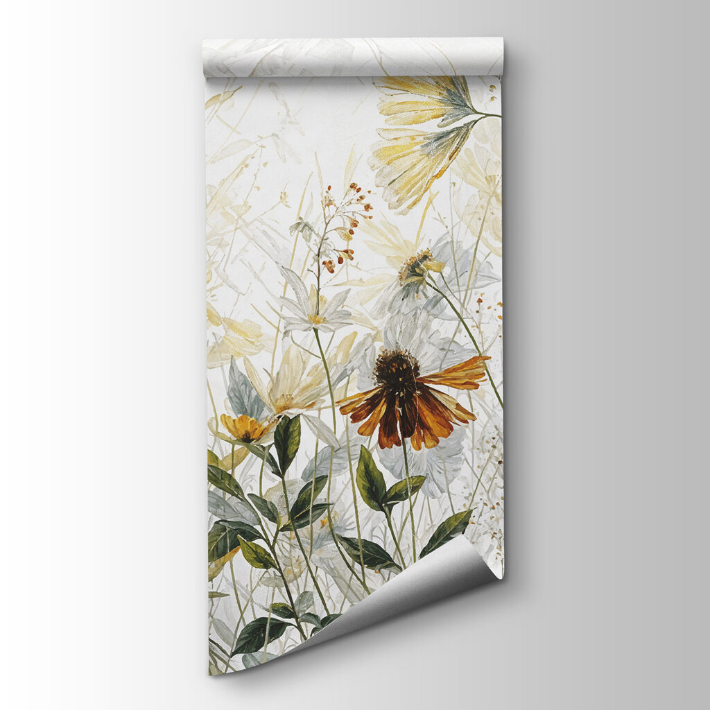 A painting of flowers and leaves