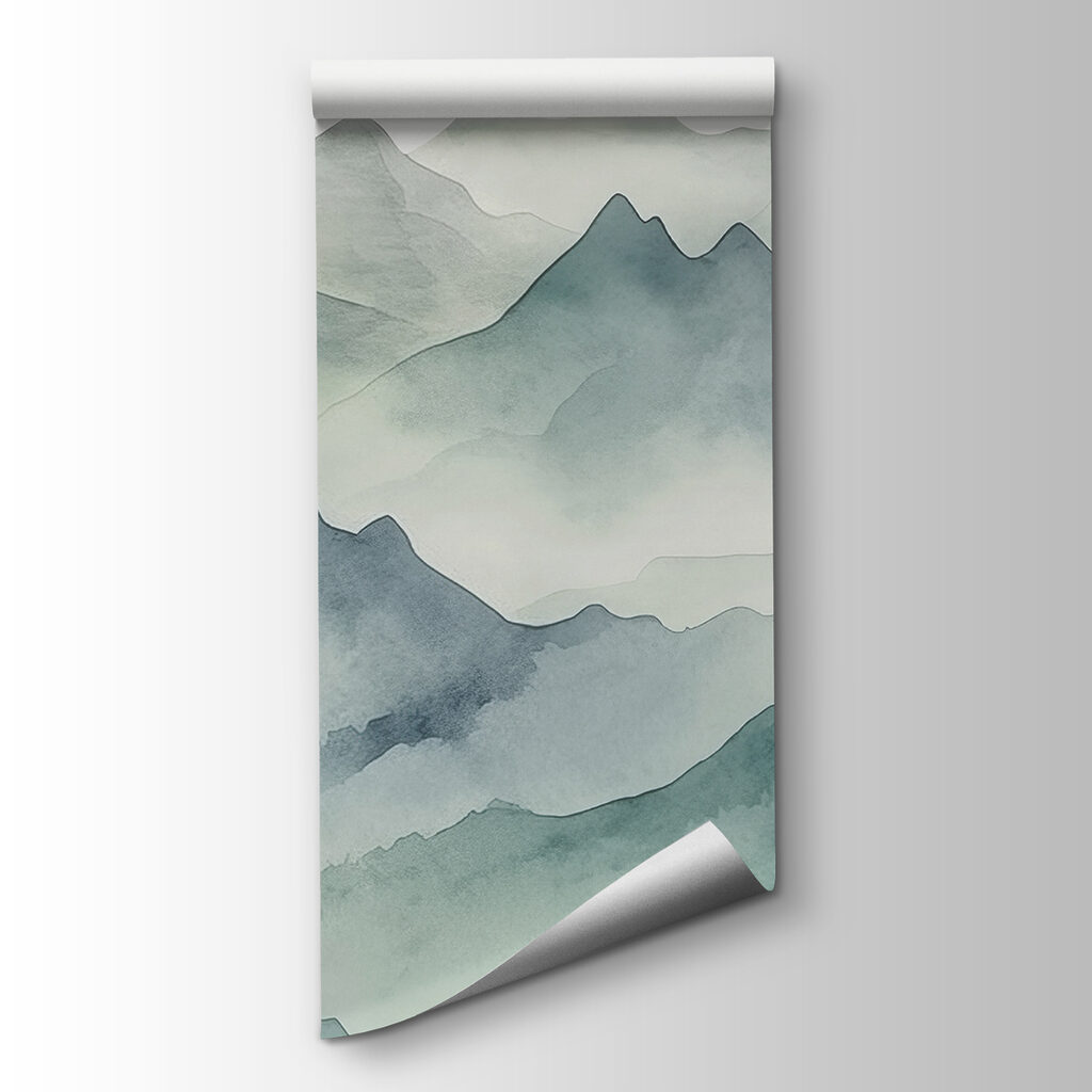 A watercolor of mountains and fog