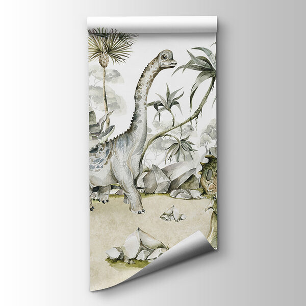 Watercolor of dinosaurs and plants