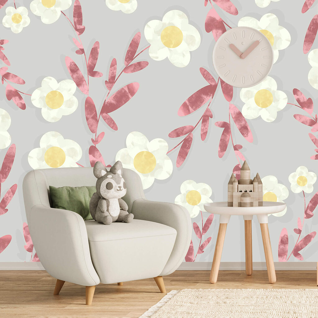 Padrão de flores brancas e amarelas