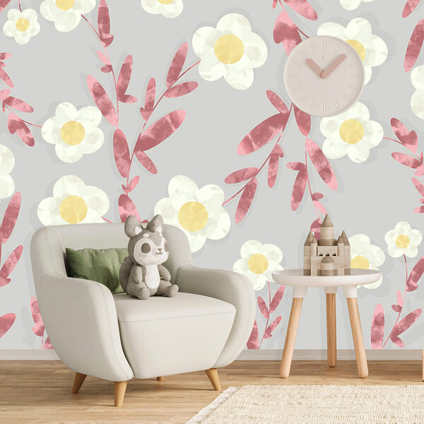 Padrão de flores brancas e amarelas