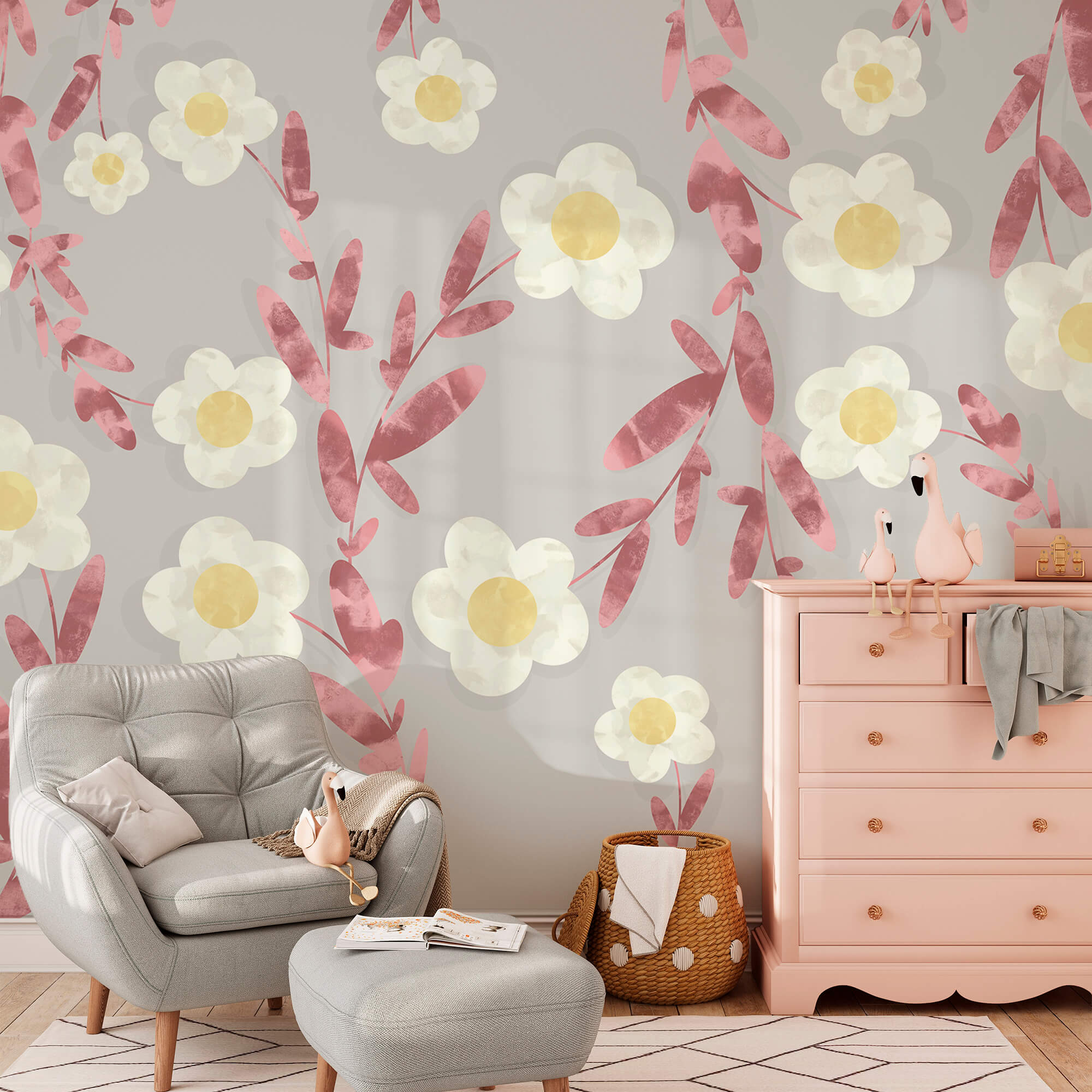 Padrão de flores brancas e amarelas