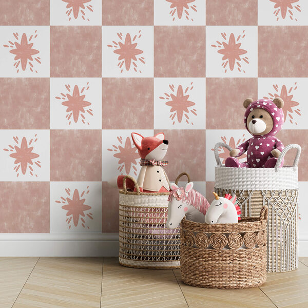 Padrão de quadrados rosa com quadrados brancos