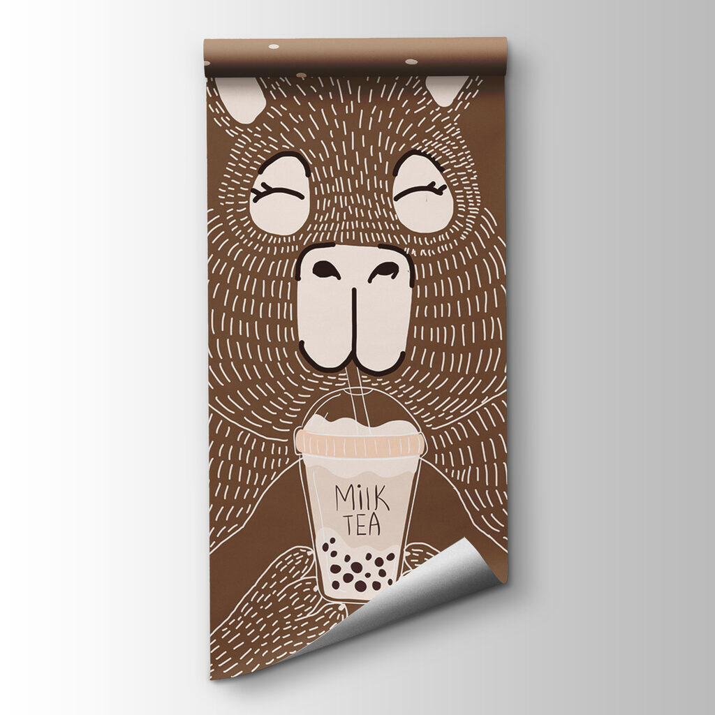 Cartoon animal holding a cup of milk tea Cartoon animal holding a cup of milk tea