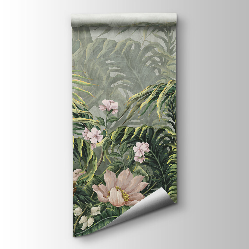 A wallpaper with flowers and leaves A wallpaper with flowers and leaves