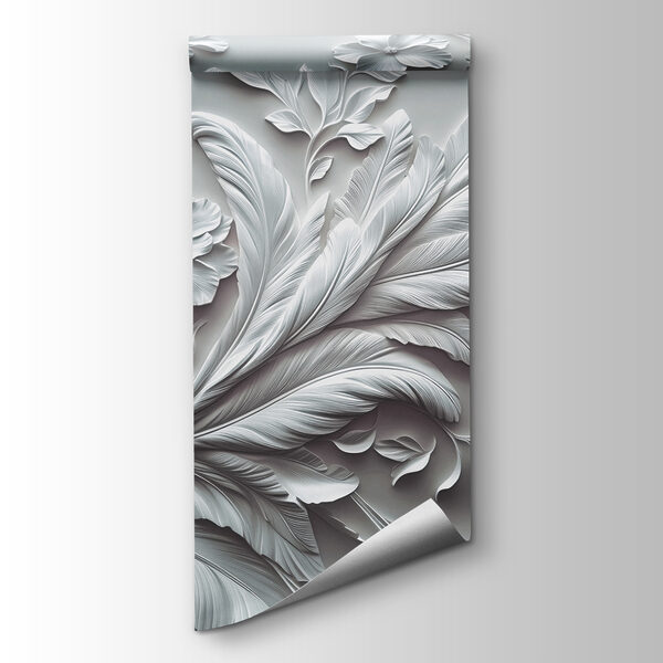 White wall with flowers and leaves White wall with flowers and leaves