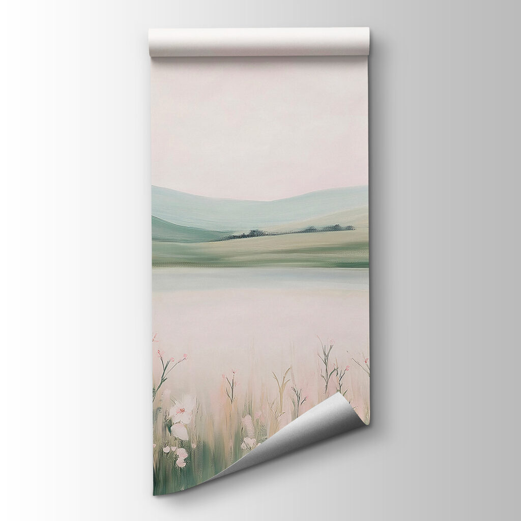 Painting of a lake with flowers Painting of a lake with flowers