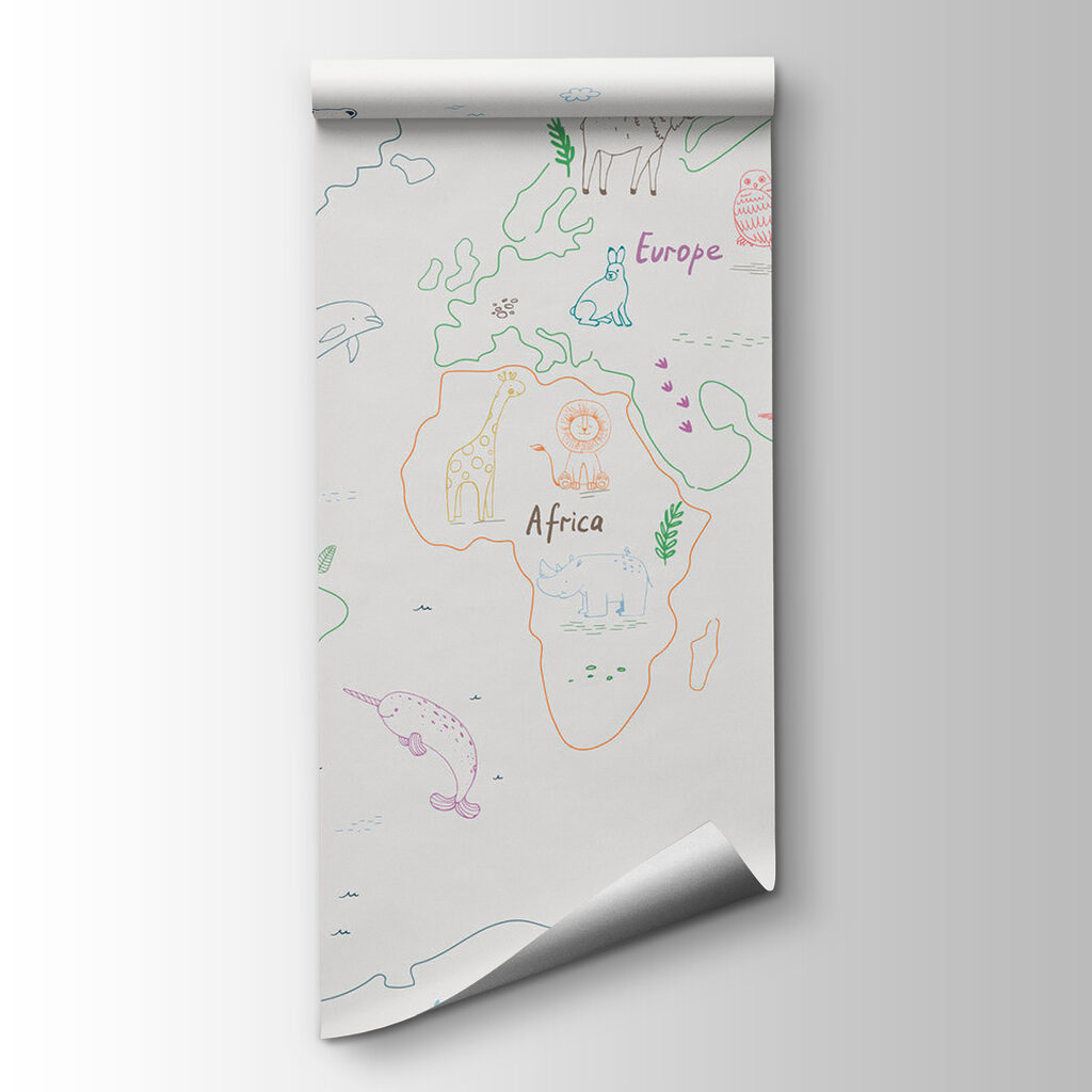 Map of the world with animals and text